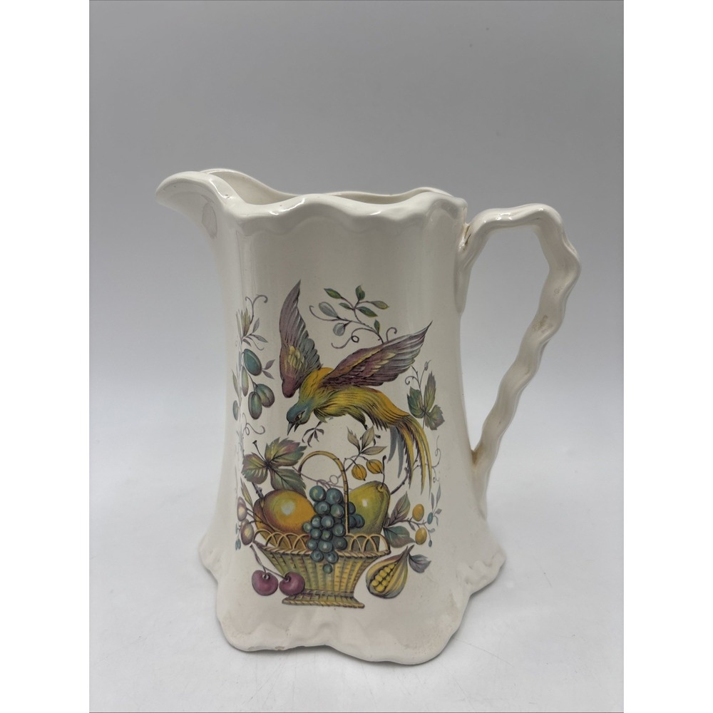 Vintage Bird Fruit Pitcher Weatherby 7" Tall Crown Staffordshire